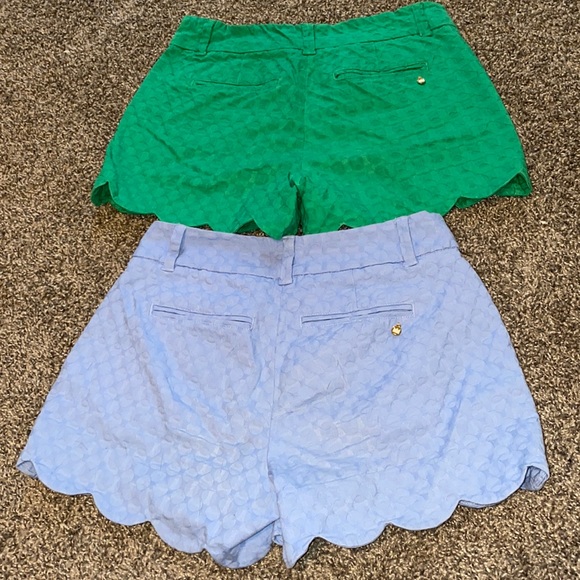 Womens scalloped blue and green shorts - Picture 4 of 4